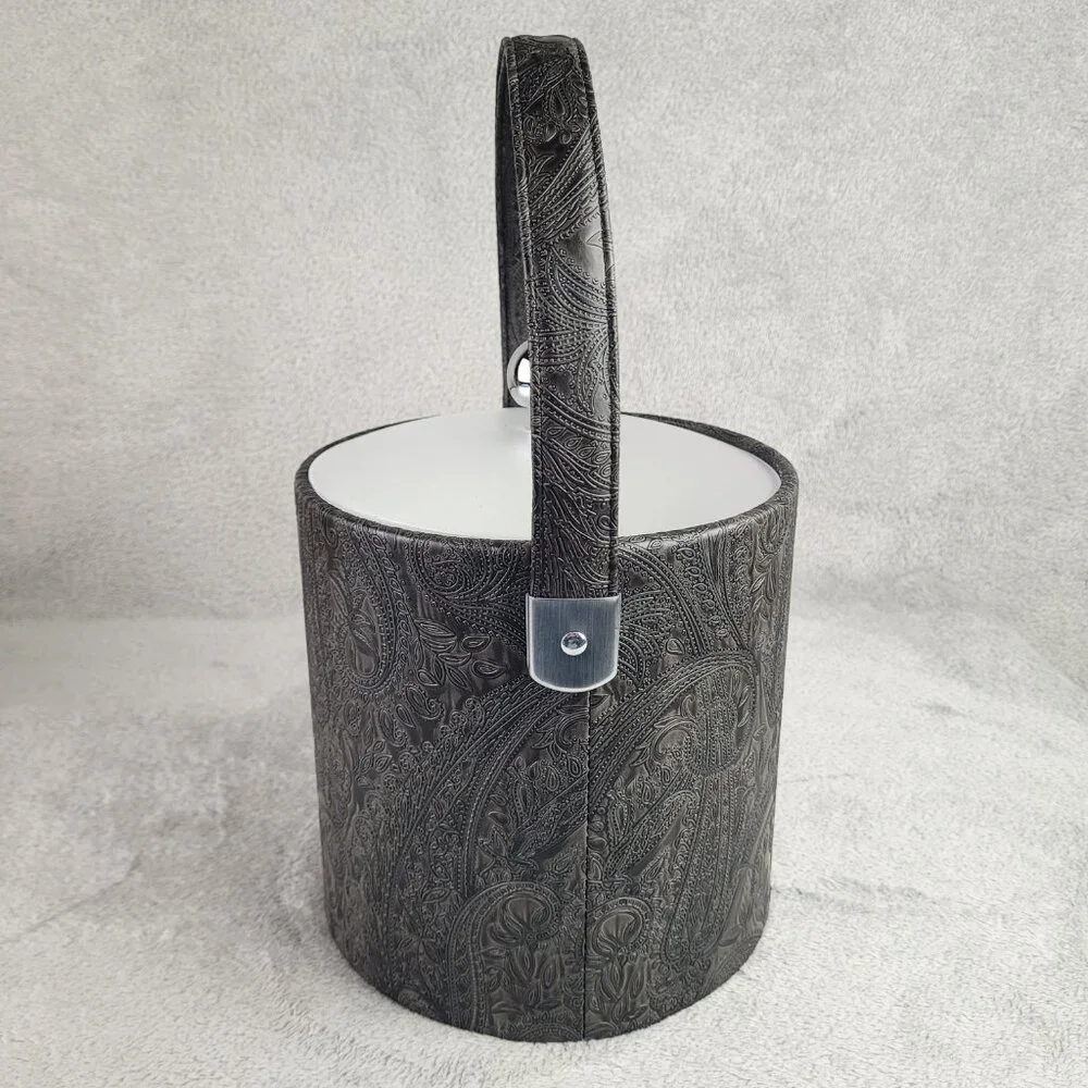 Kraftware Ice Bucket 3 Quart Insulated Retro Barware VTG Brown Embossed Paisley